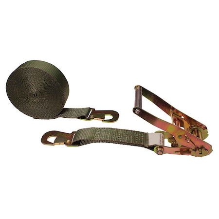 Us Cargo Control 2" x 27' Olive Ratchet Strap w/ Flat Snap Hooks 5027FSH-OD